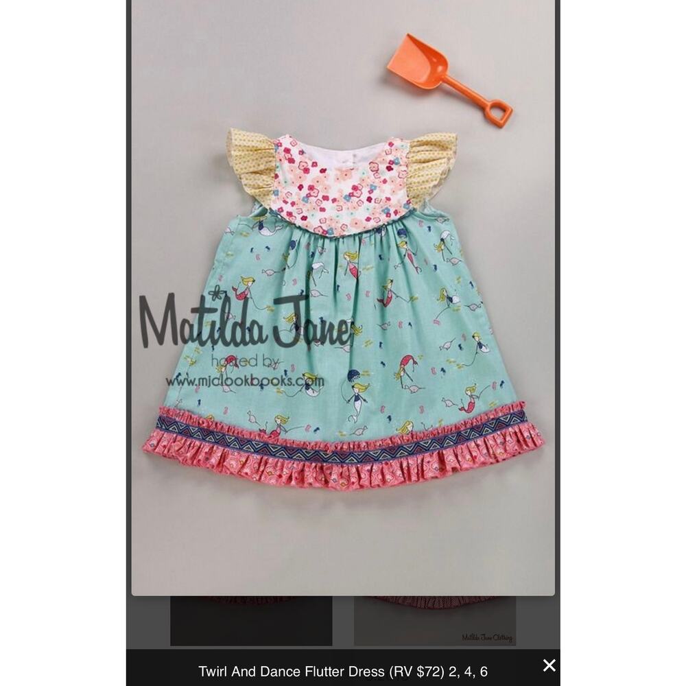 Matilda Jane Platinum Twirl & Dance Flutter Dress Sz 6 Mermaid OOP Fabric Summer
